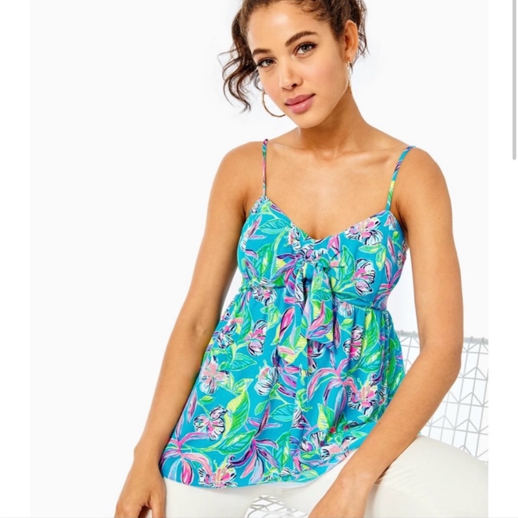 Lilly Pulitzer Cadie Cami Formentera Turquoise Keep On Beleafing Top